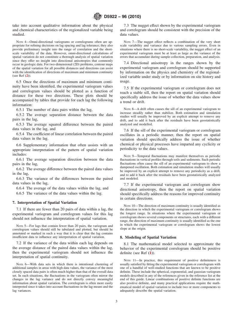 ASTM D5922-96(2010) - Standard Guide for Analysis of Spatial Variation in Geostatistical Site Investigations