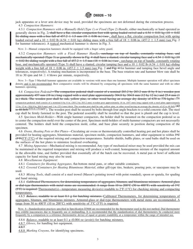 REDLINE ASTM D6926-10 - Standard Practice for Preparation of Bituminous Specimens Using Marshall Apparatus