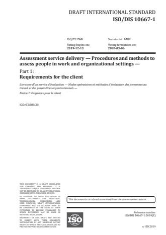ISO/PRF 10667-1:Version 24-apr-2020 - Assessment service delivery -- Procedures and methods to assess people in work and organizational settings
