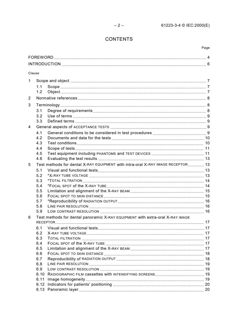 IEC 61223-3-4:2000 IEC 61223-3-4:2000 - Evaluation and routine testing in medical imaging departments - Part 3-4: Acceptance tests - Imaging performance of dental X-ray equipment - Page 4 preview