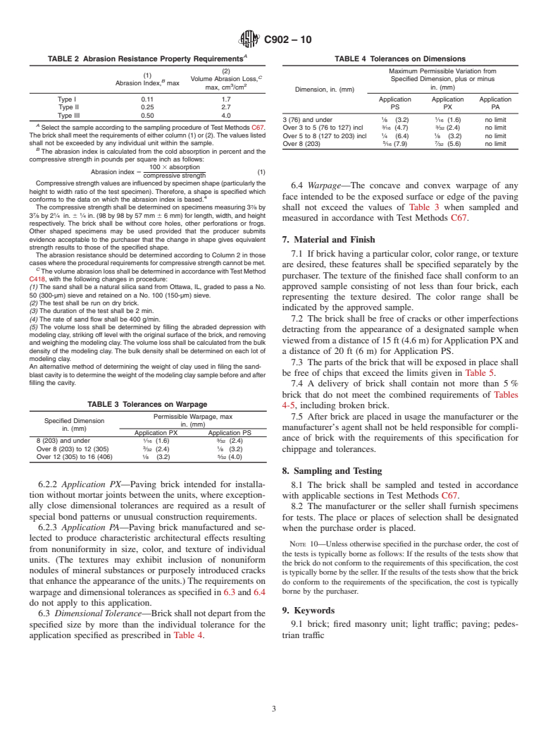 ASTM C902-10 - Standard Specification for Pedestrian and Light Traffic Paving Brick