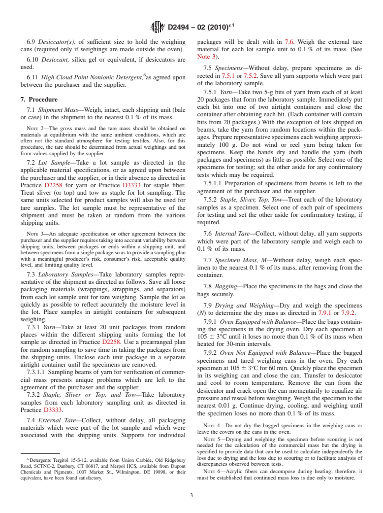 ASTM D2494-02(2010)e1 - Standard Test Method for Commercial Mass of a Shipment of Yarn or Manufactured Staple Fiber or Tow