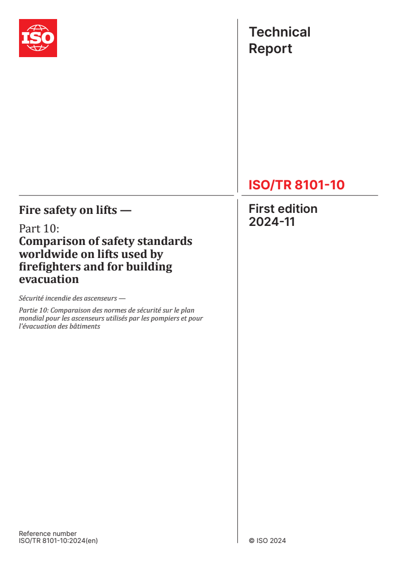 ISO/TR 8101-10:2024 - Fire safety on lifts — Part 10: Comparison of safety standards worldwide on lifts used by firefighters and for building evacuation
Released:11/27/2024