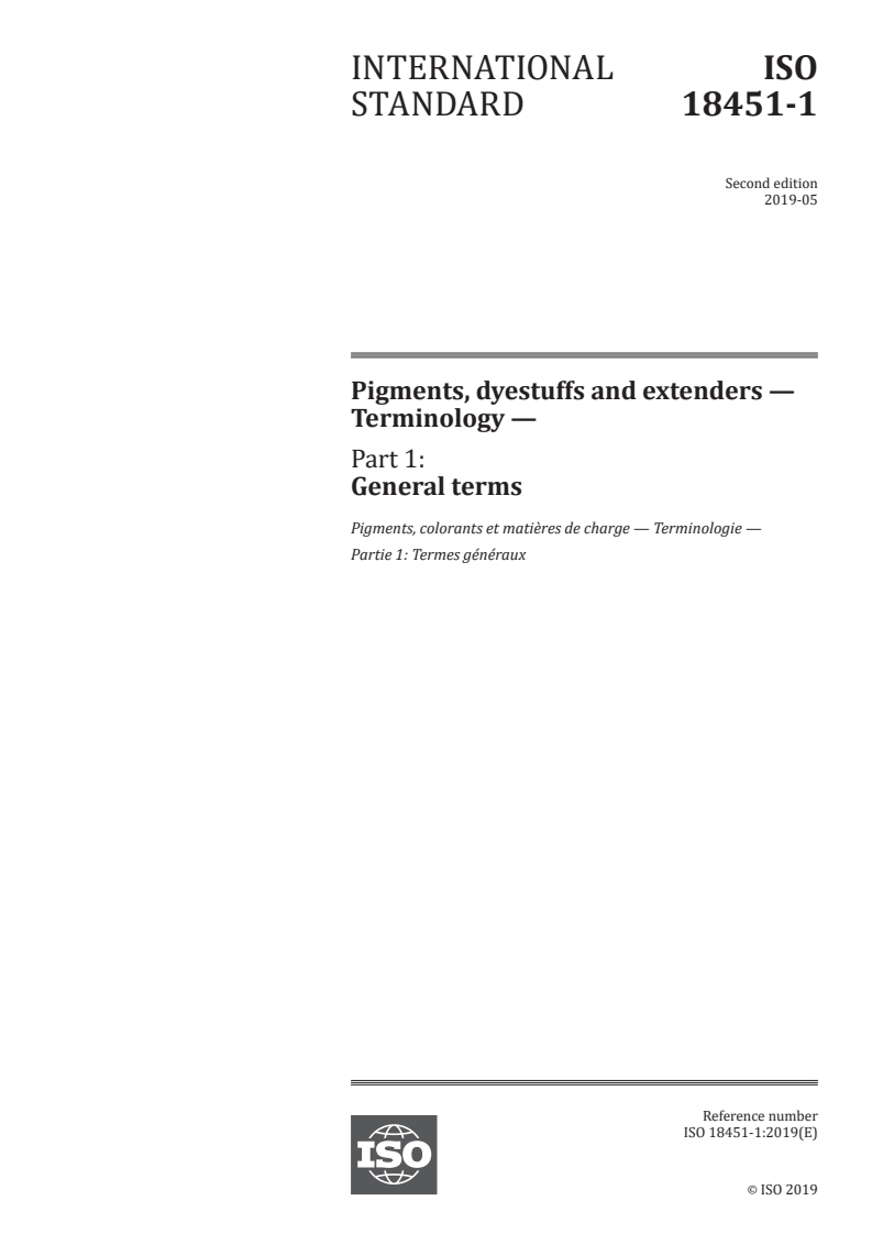 ISO 18451-1:2019 - Pigments, dyestuffs and extenders — Terminology — Part 1: General terms
Released:4/30/2019