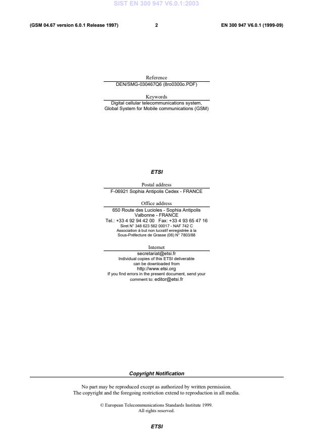 SIST EN 300 947 V6.0.1:2003 SIST EN 300 947 V6.0.1:2003 - Page 4 preview