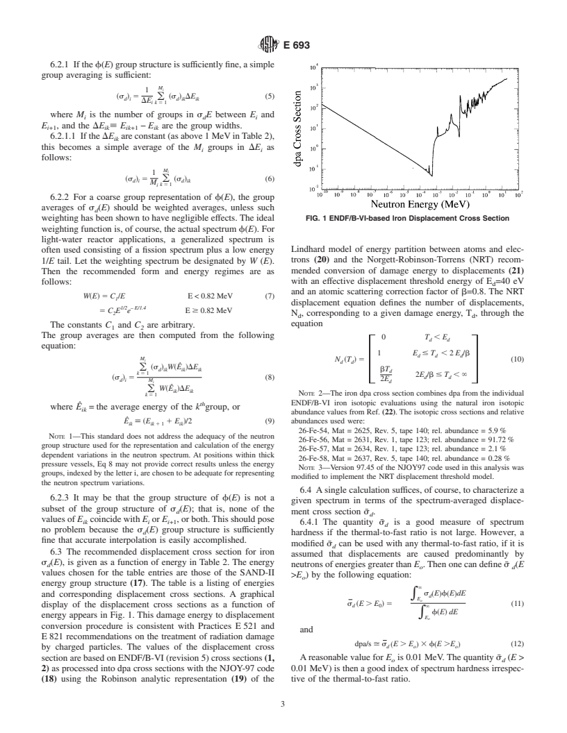 ASTM E693-01 - Standard Practice for Characterizing Neutron Exposures in Iron and Low Alloy Steels in Terms of Displacements Per Atom (DPA), E706(ID)