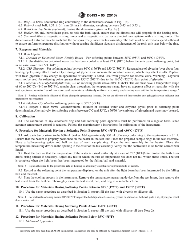 REDLINE ASTM D6493-05(2010) - Standard Test Methods for Softening Point of Hydrocarbon Resins by Automated Ring and Ball Apparatus