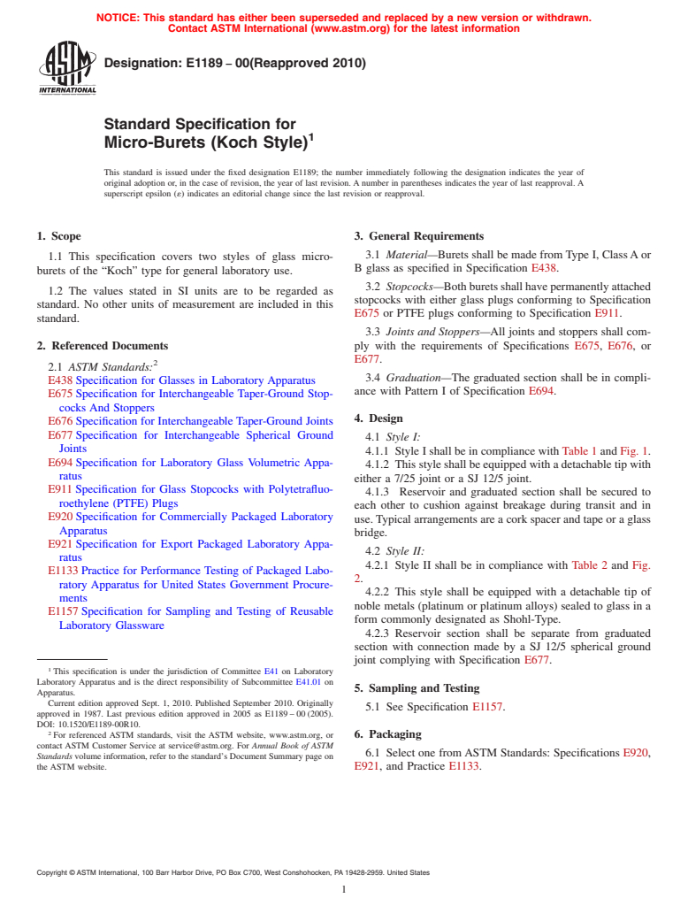 ASTM E1189-00(2010) - Standard Specification for Micro-Burets (Koch Style)