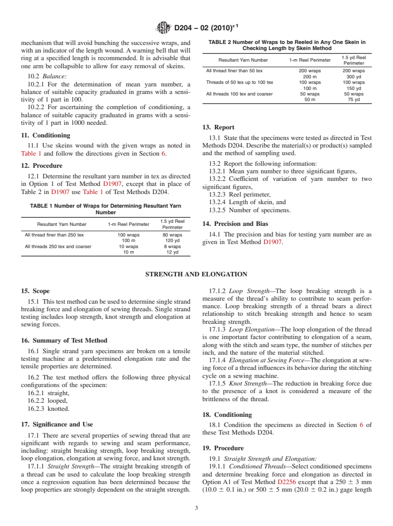 ASTM D204-02(2010)e1 - Standard Test Methods for Sewing Threads