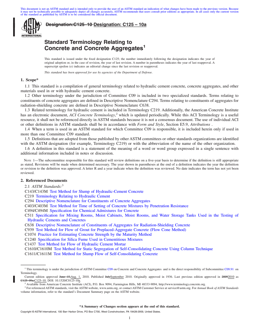 REDLINE ASTM C125-10a - Standard Terminology Relating to Concrete and Concrete Aggregates