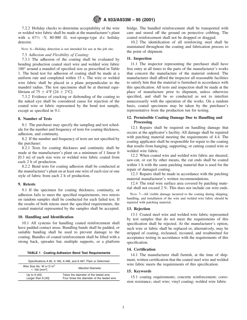 ASTM A933/A933M-95(2001) - Standard Specification for Vinyl (PVC) Coated Steel Wire and Welded Wire Fabric for Reinforcement