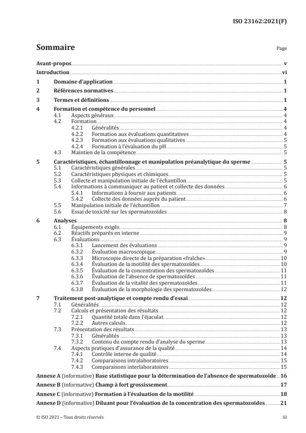 ISO 23162:2021 - Analyse de base du sperme -- Spécifications et méthodologie analytique