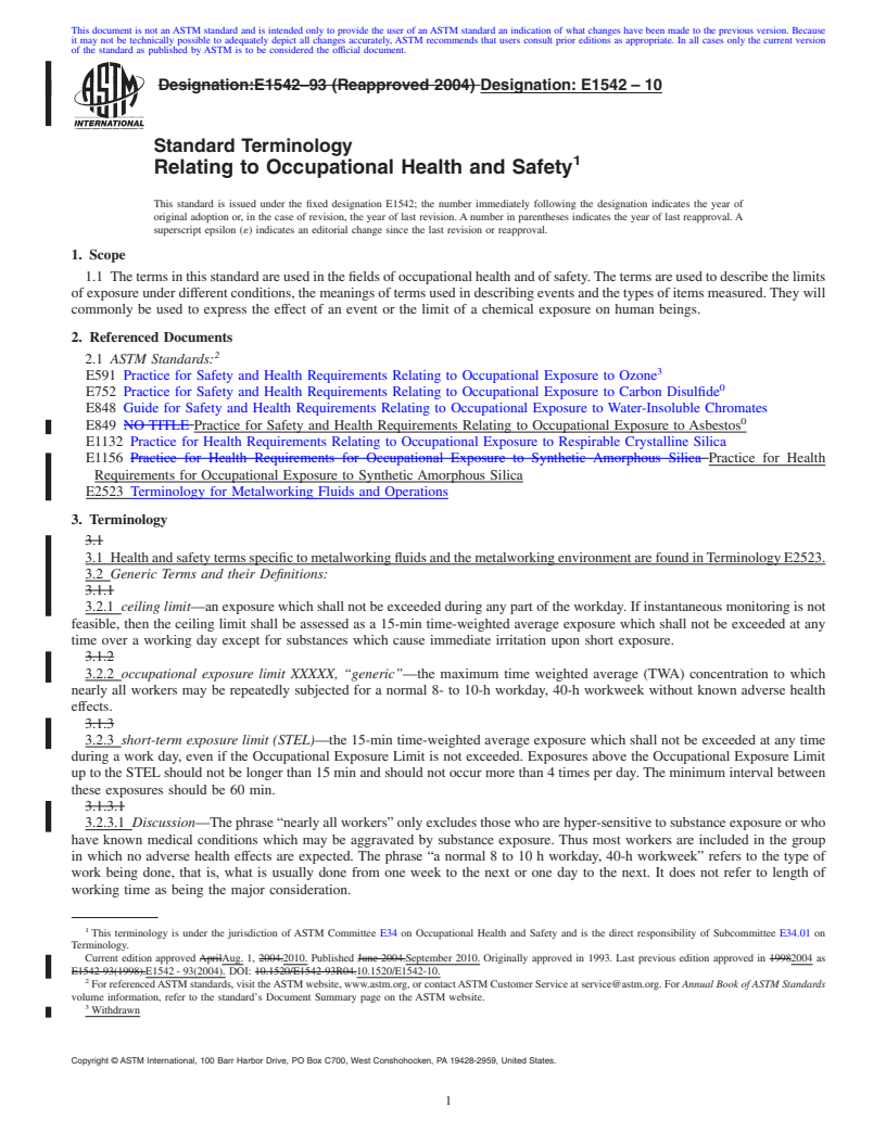 REDLINE ASTM E1542-10 - Standard Terminology Relating to Occupational Health and Safety