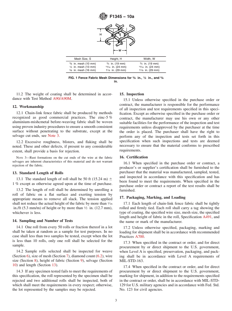 ASTM F1345-10a - Standard Specification for Zinc-5 % Aluminum-Mischmetal Alloy-Coated Steel Chain-Link Fence Fabric