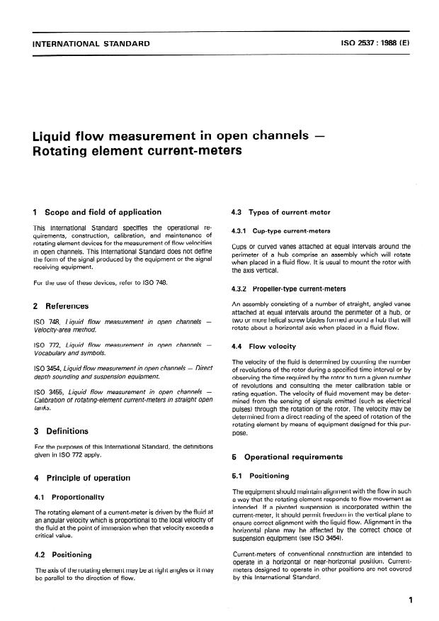 ISO 2537:1988 - Liquid flow measurement in open channels -- Rotating element current-meters