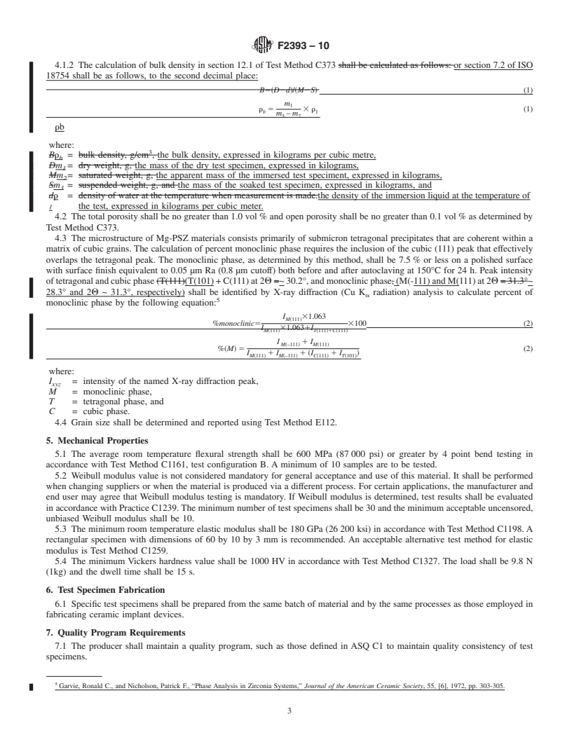 REDLINE ASTM F2393-10 - Standard Specification for High-Purity Dense Magnesia Partially Stabilized Zirconia (Mg-PSZ) for Surgical Implant Applications