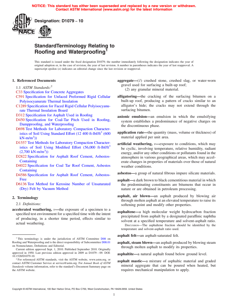 ASTM D1079-10 - Standard Terminology Relating to Roofing and Waterproofing