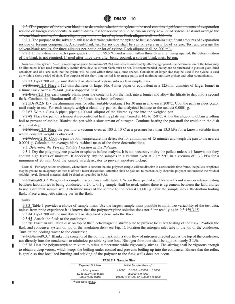 REDLINE ASTM D5492-10 - Standard Test Method for Determination of Xylene Solubles in Propylene Plastics