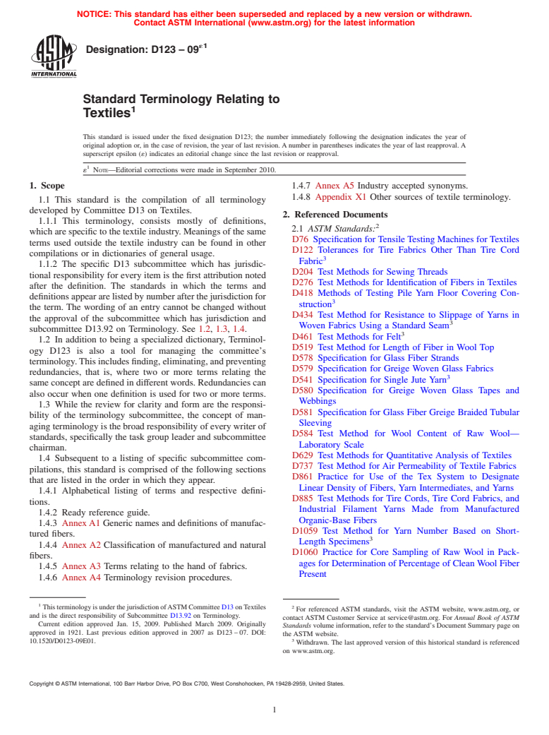 ASTM D123-09e1 - Standard Terminology Relating to Textiles