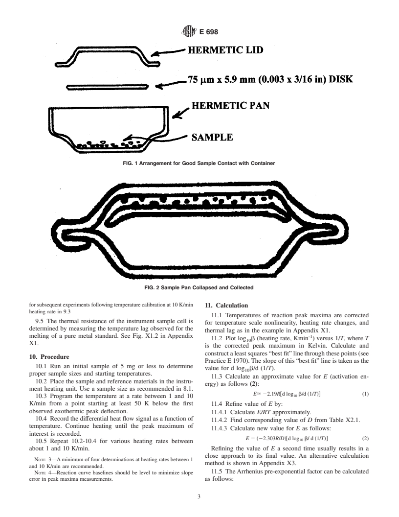 ASTM E698-01 - Standard Test Method for Arrhenius Kinetic Constants for Thermally Unstable Materials