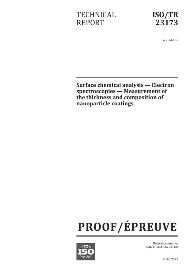 ISO/PRF TR 23173:Version 08-maj-2021 - Surface chemical analysis -- Electron spectroscopies -- Measurement of the thickness and composition of nanoparticle coatings