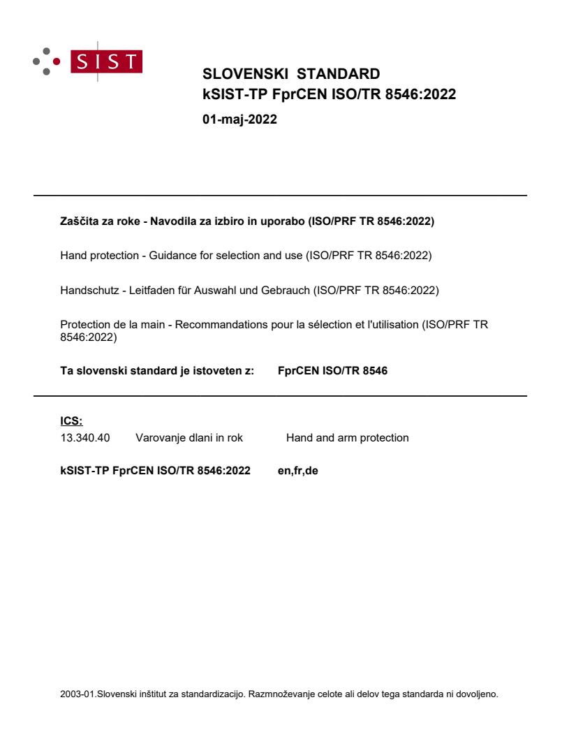 kTP FprCEN ISO/TR 8546:2022