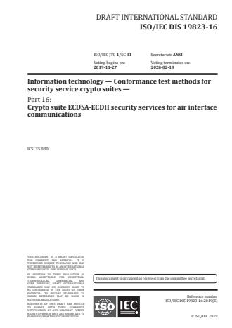 ISO/IEC PRF 19823-16:Version 24-apr-2020 - Information technology -- Conformance test methods for security service crypto suites
