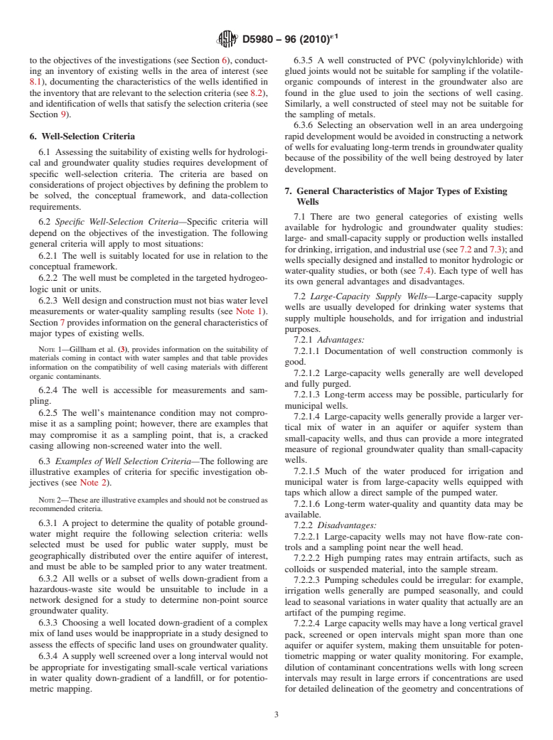 ASTM D5980-96(2010)e1 - Standard Guide for  Selection and Documentation of Existing Wells for Use in Environmental Site Characterization and Monitoring