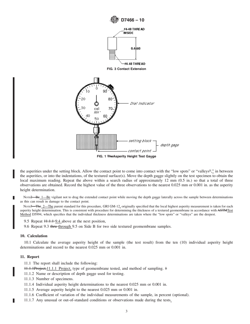 REDLINE ASTM D7466-10 - Standard Test Method for Measuring the Asperity Height of Textured Geomembrane