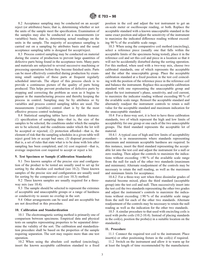 ASTM E703-98 - Standard Practice for Electromagnetic (Eddy-Current) Sorting of Nonferrous Metals