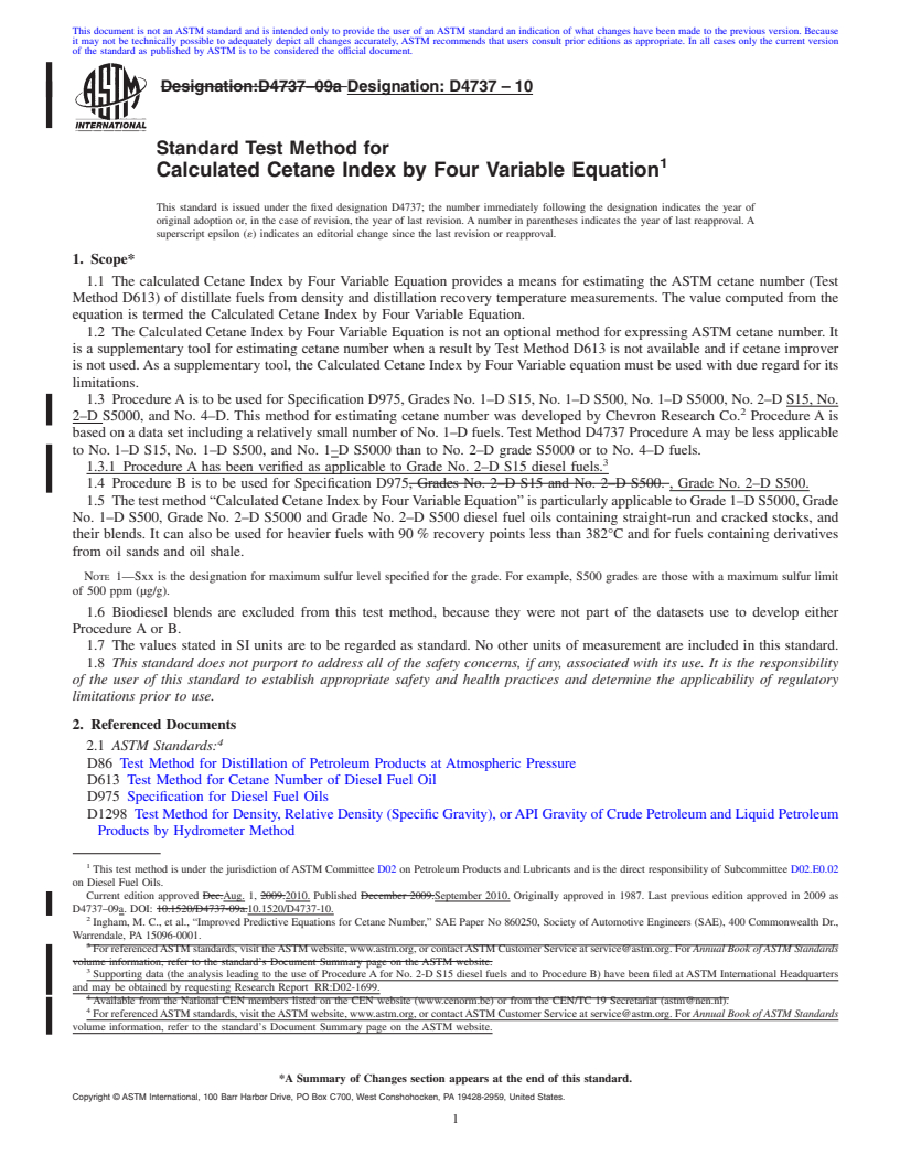 REDLINE ASTM D4737-10 - Standard Test Method for Calculated Cetane Index by Four Variable Equation