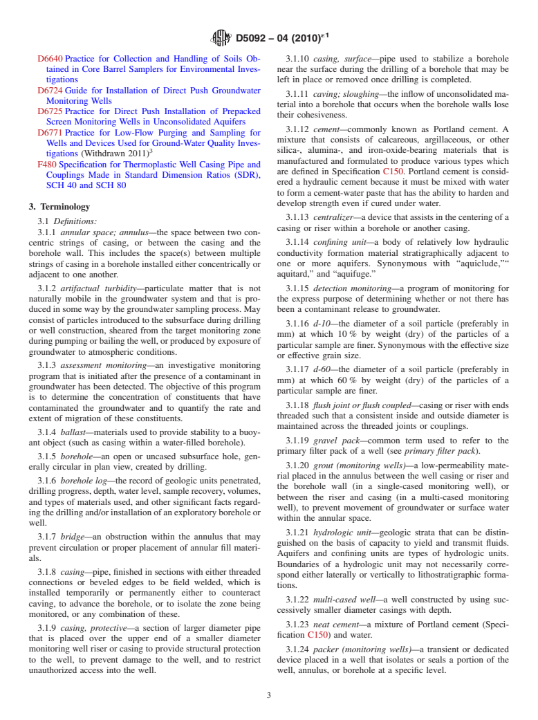 ASTM D5092-04(2010)e1 - Standard Practice for Design and Installation of Groundwater Monitoring Wells