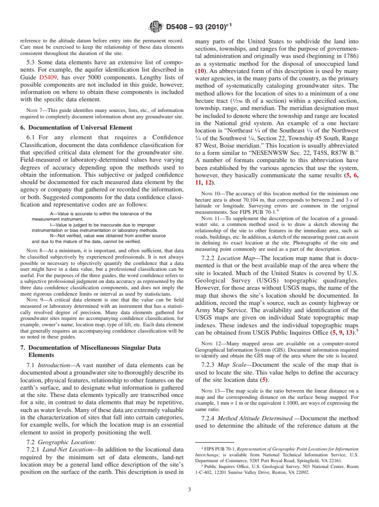 ASTM D5408-93(2010)e1 - Standard Guide for Set of Data Elements to Describe a Groundwater Site;<br>  Part One<char: emdash>Additional Identification Descriptors (Withdrawn 2019)