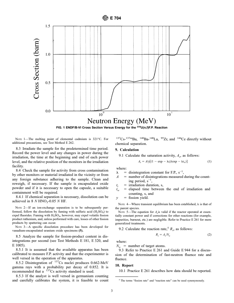 ASTM E704-96 - Standard Test Method for Measuring Reaction Rates by Radioactivation of Uranium-238