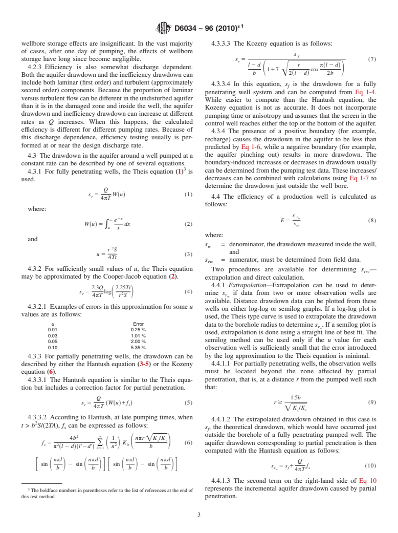 ASTM D6034-96(2010)e1 - Standard Test Method (Analytical Procedure) for  Determining the Efficiency of a Production Well in a Confined Aquifer from a Constant Rate Pumping Test