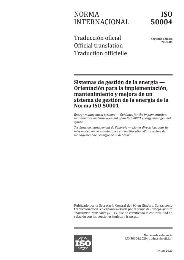 ISO 50004:2020 - Energy management systems -- Guidance for the implementation, maintenance and improvement of an ISO 50001 energy management system