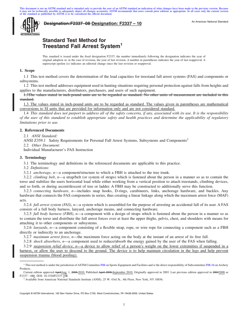 REDLINE ASTM F2337-10 - Standard Test Method for Treestand Fall Arrest System