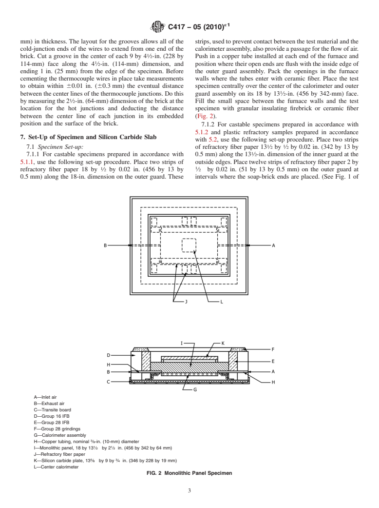 ASTM C417-05(2010)e1 - Standard Test Method for Thermal Conductivity of Unfired Monolithic Refractories