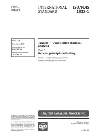 ISO/FDIS 1833-1 - Textiles -- Quantitative chemical analysis