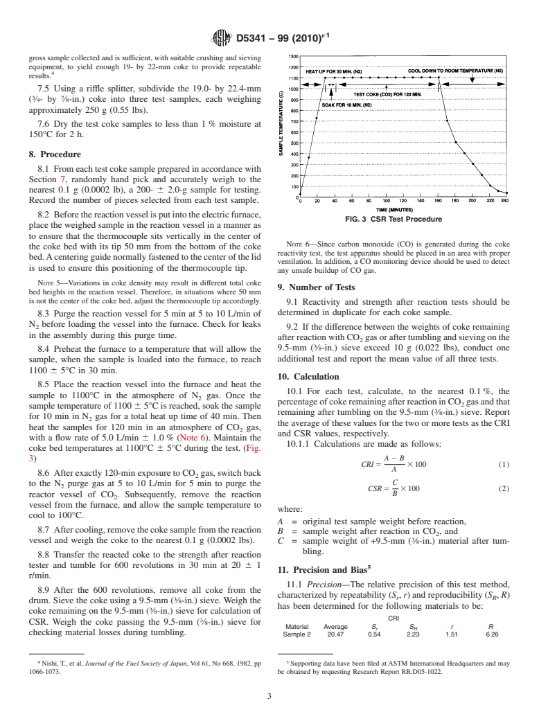 ASTM D5341-99(2010)e1 - Standard Test Method for Measuring Coke Reactivity Index (CRI) and Coke Strength After Reaction (CSR)