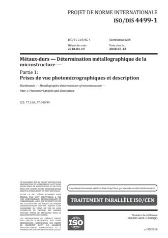 ISO 4499-1:2020 - Métaux-durs -- Détermination métallographique de la microstructure