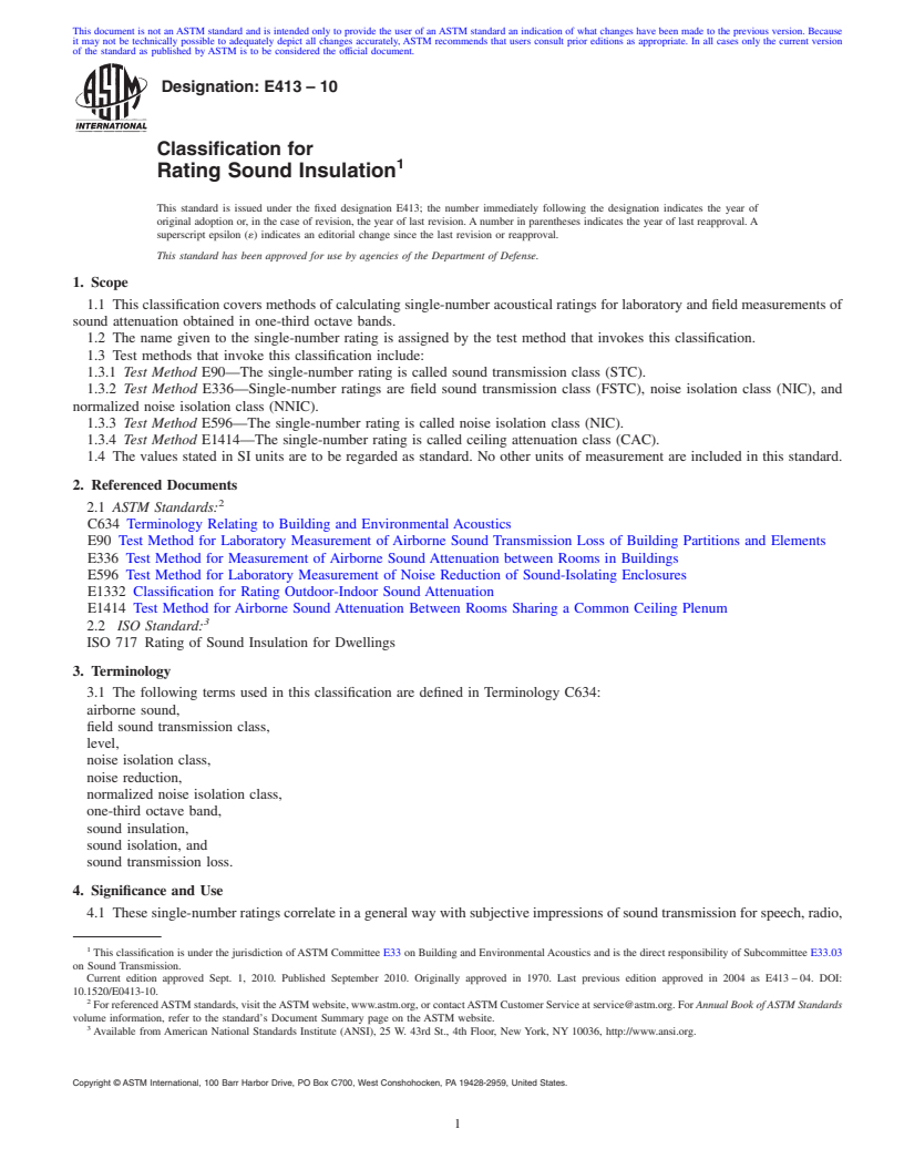 REDLINE ASTM E413-10 - Classification for  Rating Sound Insulation