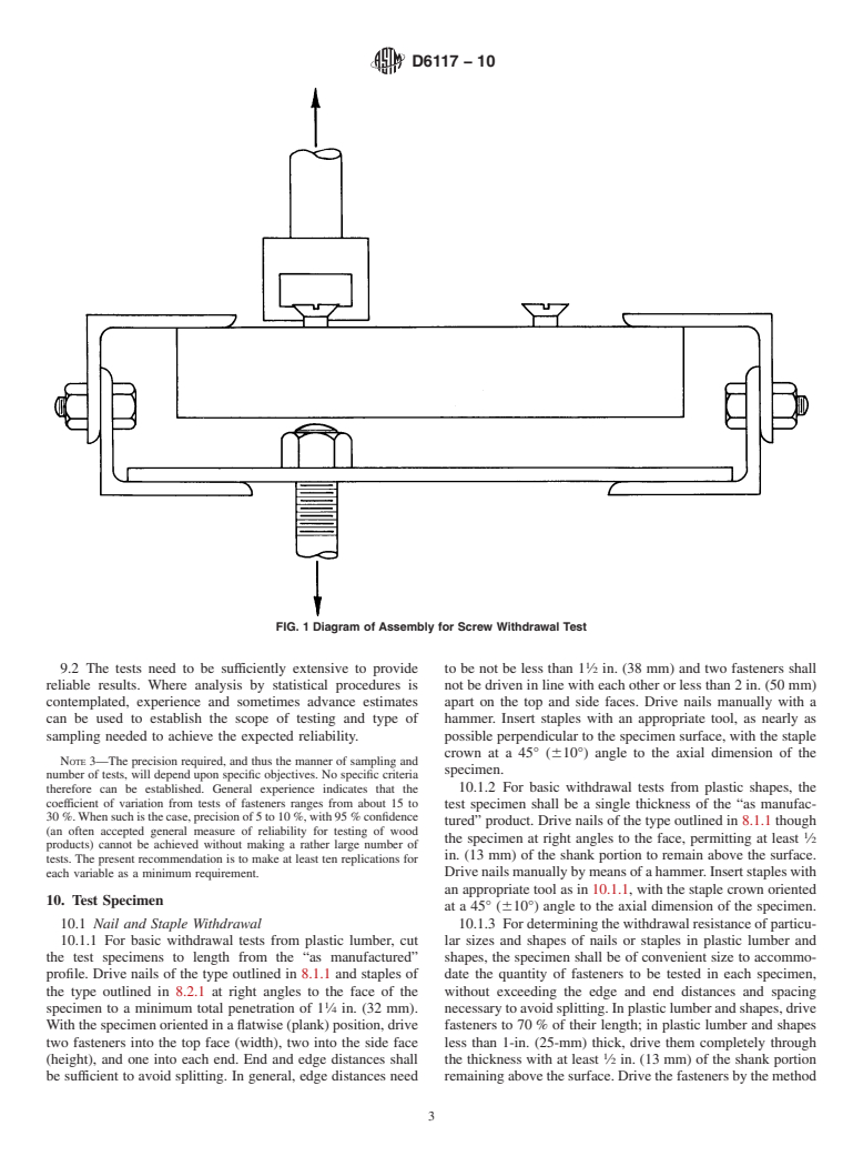 ASTM D6117-10 - Standard Test Methods for Mechanical Fasteners In Plastic Lumber and Shapes