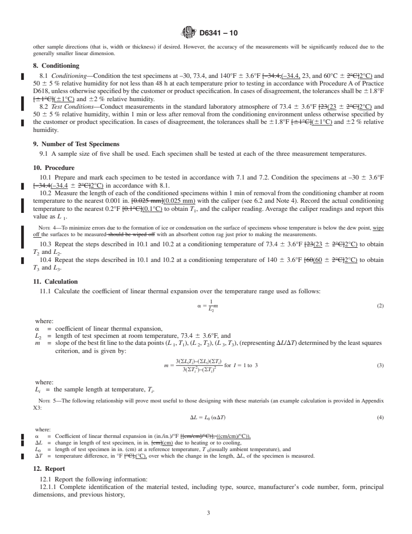 REDLINE ASTM D6341-10 - Standard Test Method for Determination of the Linear Coefficient of Thermal Expansion of Plastic Lumber and Plastic Lumber Shapes Between -30 and 140&#176F (-34.4 and 60&#176C)