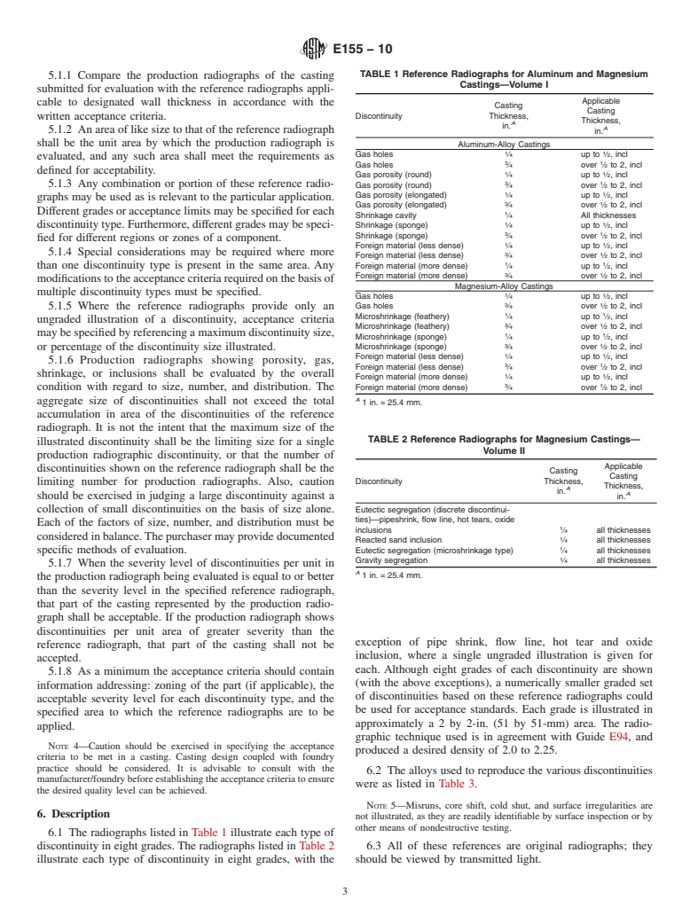 ASTM E155-10 - Standard Reference Radiographs for Inspection of Aluminum and Magnesium Castings