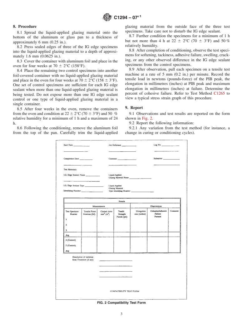 ASTM C1294-07e1 - Standard Test Method for Compatibility of Insulating Glass Edge Sealants with Liquid-Applied Glazing Materials