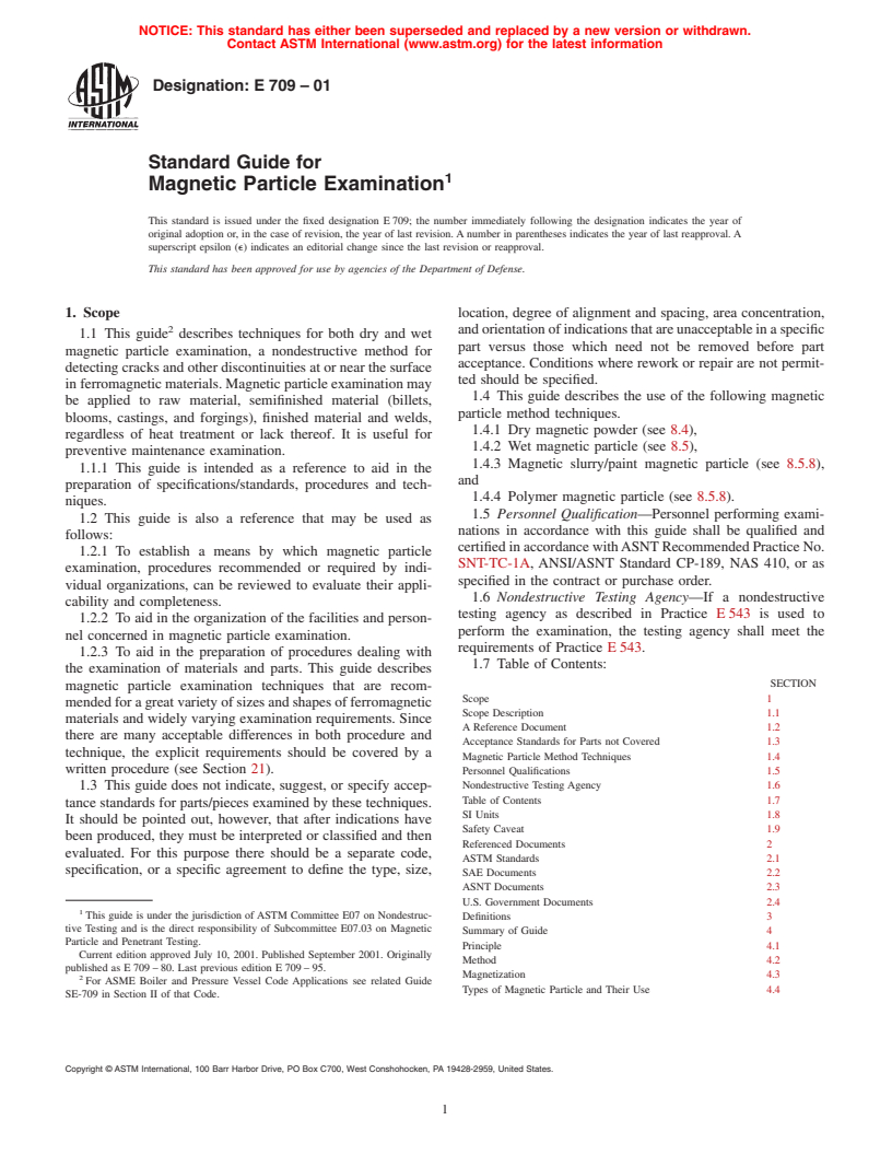 ASTM E709-01 - Standard Guide for Magnetic Particle Examination