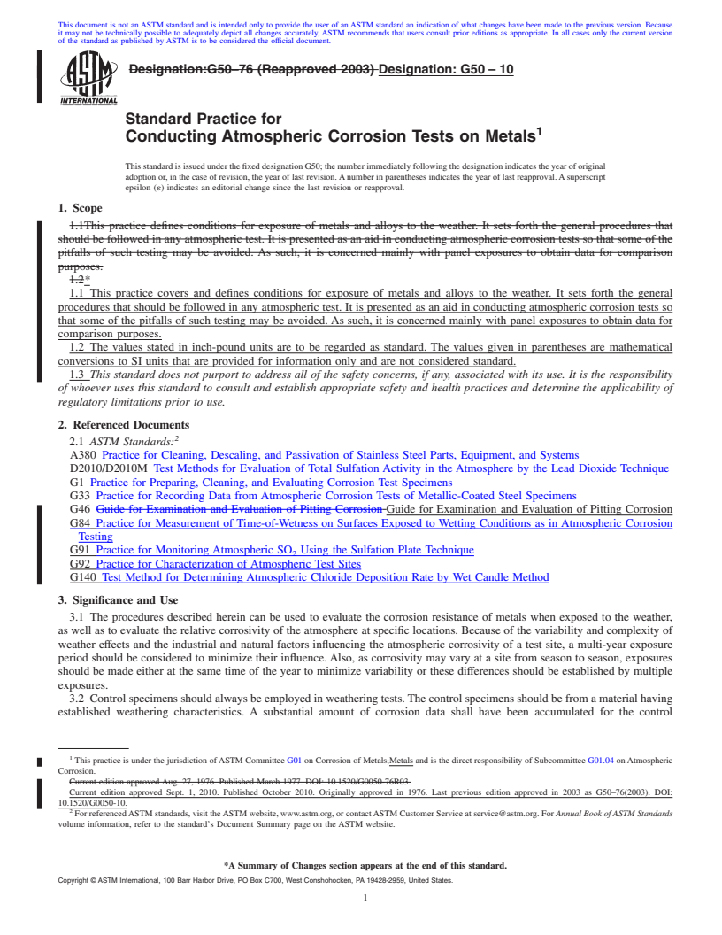 REDLINE ASTM G50-10 - Standard Practice for Conducting Atmospheric Corrosion Tests on Metals