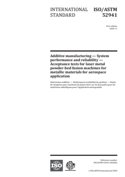 ISO/ASTM 52941:2020 ISO/ASTM 52941:2020 - Additive manufacturing — System performance and reliability — Acceptance tests for laser metal powder-bed fusion machines for metallic materials for aerospace application
Released:11/16/2020 - Page 1 preview