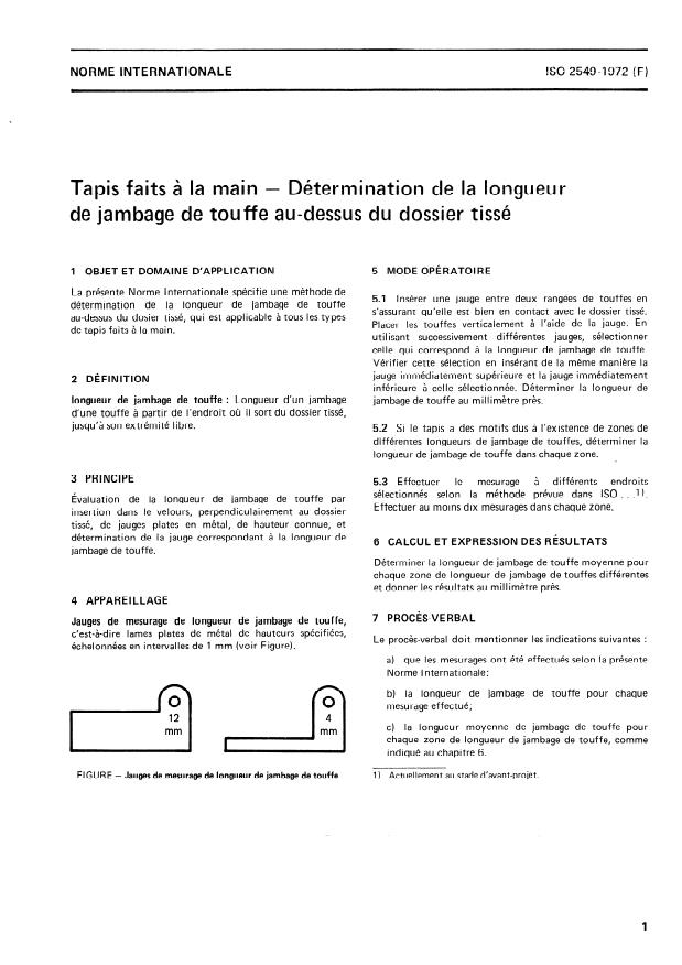 ISO 2549:1972 ISO 2549:1972 - Tapis faits a la main -- Détermination de la longueur de jambage de touffe au-dessus du dossier tissé - Page 3 preview
